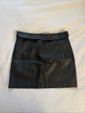 BB Dakota Black Faux Leather Belted Mini Skirt